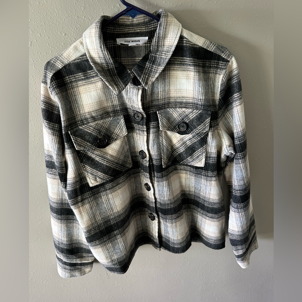 Steve Madden Cropped Flannel Cardigan Jacket